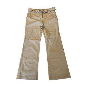 Tommy Hilfiger Belted Chino Pants Khaki Mid Rise Flare Leg Pockets Womens 6 EUC